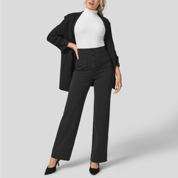 Halara High Waisted Button Multiple Pockets Straight Leg Casual Pants - Picture 7 of 12